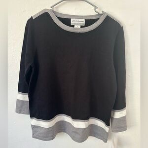 Alfred Dunner women's sweater in black, white, and gray, size PM (Petite)